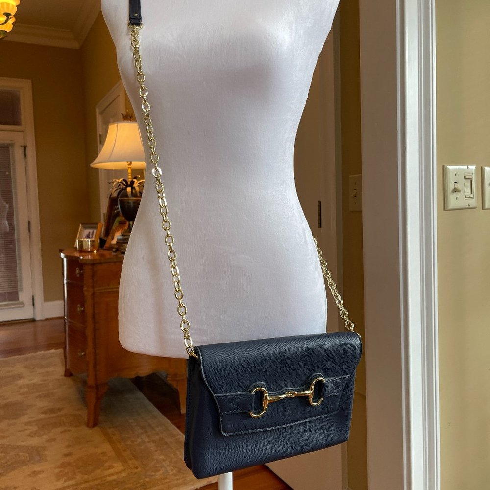 Trending Banana Republic Crossbody Horse bit Navy Purse with Chain